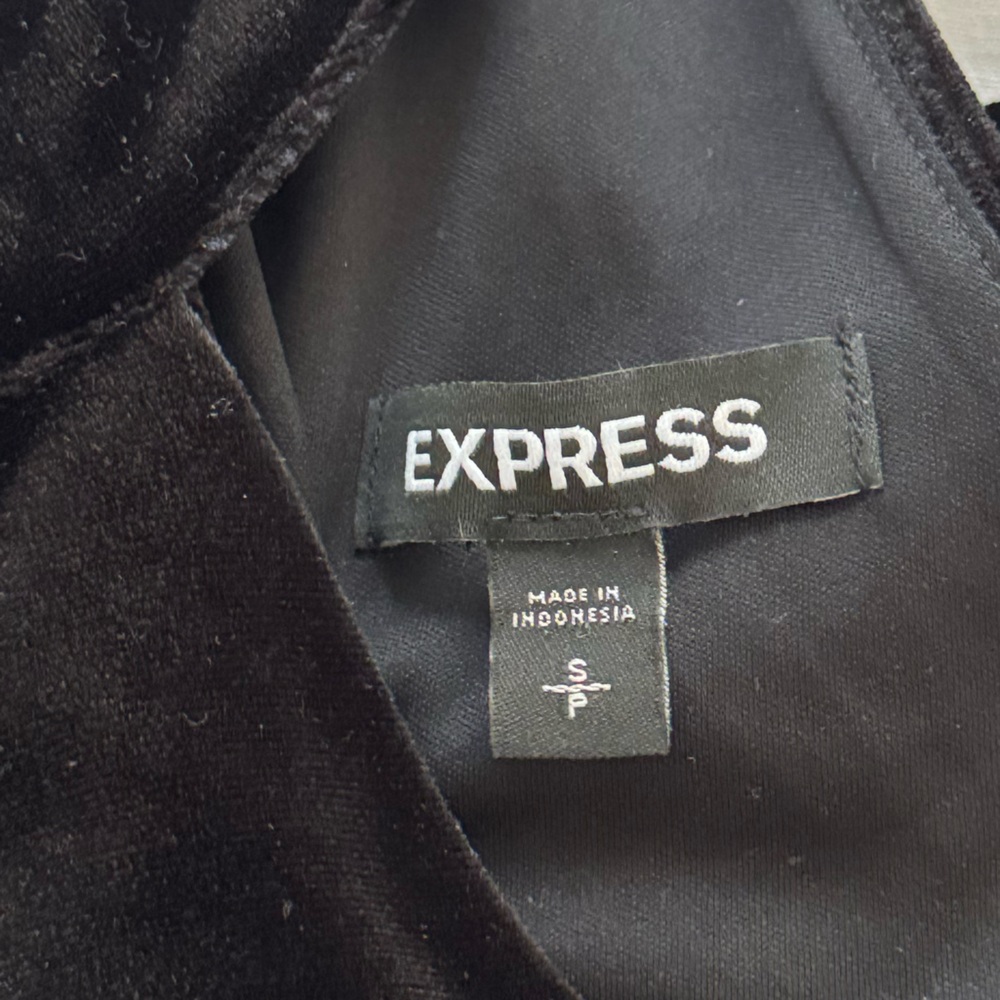 Express Black High Neck Little Black Velvet Midi Dress, Size Small - Picture 5 of 5